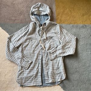 Vince Plaid Button Down Hoodie Lightweight Shirt